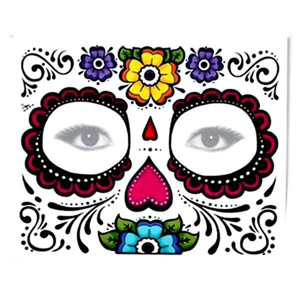 Sugar Skull Full Face Temporary Tattoo (Heart & Flowers) #119 by Fake Tattoos