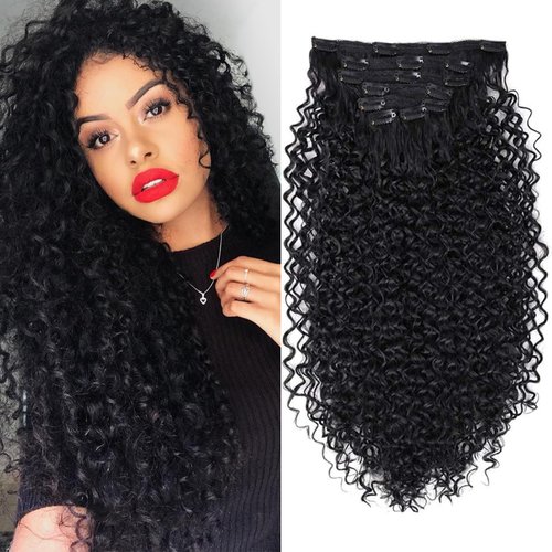 BHF 26 inch Kinky Curly Clip In Hair Extensions, Double Weft Full Head Japanese Heat Resistance F...