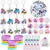 110 PCS Roller Skate Party Favors Skating Party Supplies with Key Chains Button Pins Stickers Rubber Bracelets for Hip Hop Disco 80s 90s Themed Party (style 1)