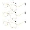 EYE ZOOM 3 Pairs Metal Vintage Reading Glasses with Spring Hinge for men women (Gold, Strength: +1.75)