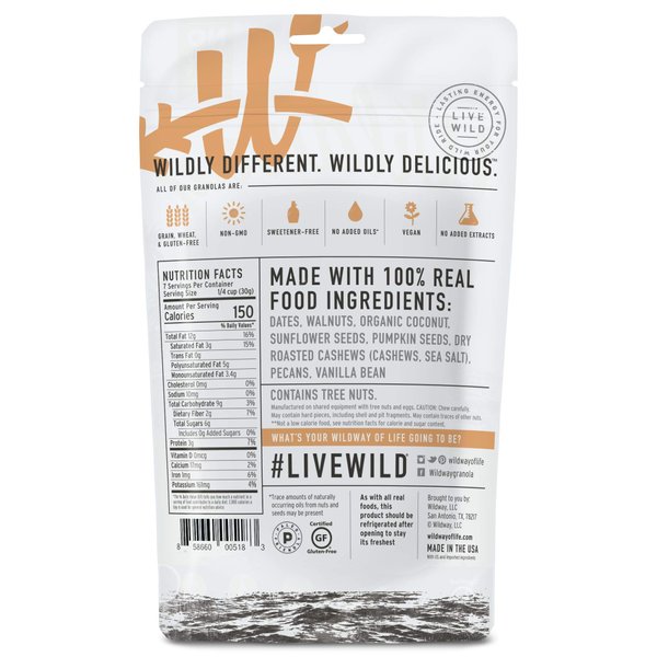Wildway Coconut Cashew Keto Granola | Grain-Free Certified Gluten-Free Cereal | Vegan, Low Carb | No Sugar Added | Paleo-Friendly | Non-GMO Fruit & Nut Clusters | Nutrient-Rich Snack, 8oz, 3 Pack