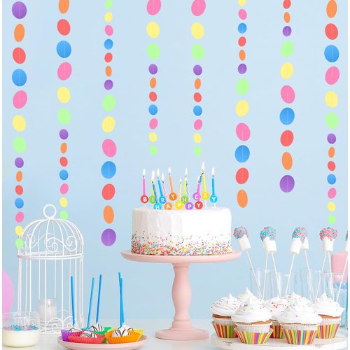 MIAHART 52 Feet Circle Dots Garland Lavender Paper Garland for Birthday Bridal Wedding Baby Shower Christmas Valentine Day Lilac Theme Party Decorations (Rainbow)