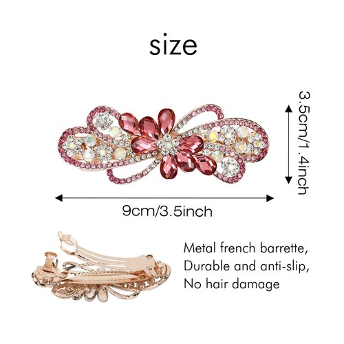 inSowni 4 Pack Luxury Glitter Sparkly Jeweled Gems Crystal Rhinestone Flower Metal French Barrettes Snap Alligator Hair Clips Headpieces Accessories for Women Girls