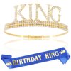 𝘾𝙝𝙖𝙣𝙖𝙘𝙤 Birthday Crown and Sash for Men, King Rhinestone Tiara and Glitter Sashes Hair Accessories Set, Crystals Happy Birthday Gift and Decoration for Party Favors