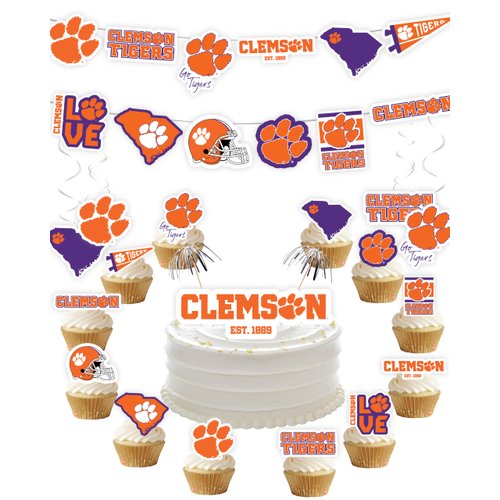 Clemson Party Supplies (42 Pieces) Clemson University Graduation, Football Tailgating and Birthday Party Decorations with Clemson University Banner and Cake Toppers Decorations (Clemson Tigers)