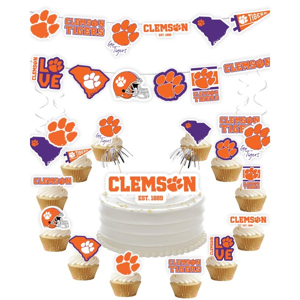 Clemson Party Supplies (42 Pieces) Clemson University Graduation, Football Tailgating and Birthday Party Decorations with Clemson University Banner and Cake Toppers Decorations (Clemson Tigers)