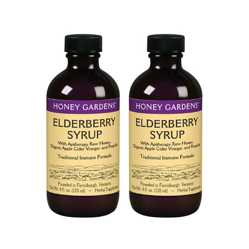 Honey Gardens Elderberry Syrup with Grade A Raw Honey, Propolis, Organic ACV & Elderberries | Traditional Immune Formula w/Echinacea | Made in The USA (4oz, 2pk)