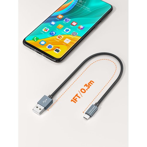 CableCreation Short Micro USB Cable 1FT Grey, Micro USB to USB Cable Triple Shielded Fast Charger Cable Compatible with PS5/PS4, Raspberry Pi Zero, Chromecast, Phone, 0.3M