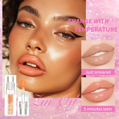 Color Changing Lip Oil,Magic Color Changing Moisturizing Lip Glow Oil,Plumping Glimmer Hydrating Glow Lipstick,Long Lasting Lip Glow Oil, Nourishing Repairing & Non-sticky Primer Lip (#02, 0.12 Fl Oz)