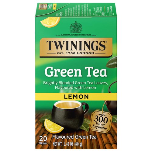 Twinings Lemon Green Tea, 20 Count (Pack of 6), Individually Wrapped Bags, Zesty Citrus Aroma & Flavour, Caffeinated