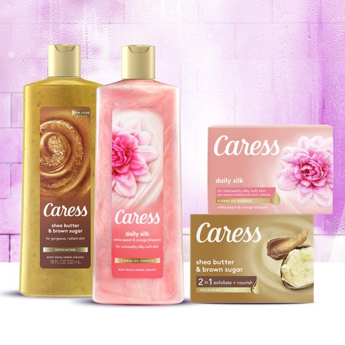 Caress Beauty Bar Soap For Silky, Soft Skin Daily Silk With Silk Extract and Floral Oil Essence 3.75 oz 4 Bars