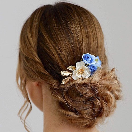 Yean Bridal Hair Comb Wedding Headpiece Flower Gold Leaf Hair Accessories for Brides and Bridesmaids