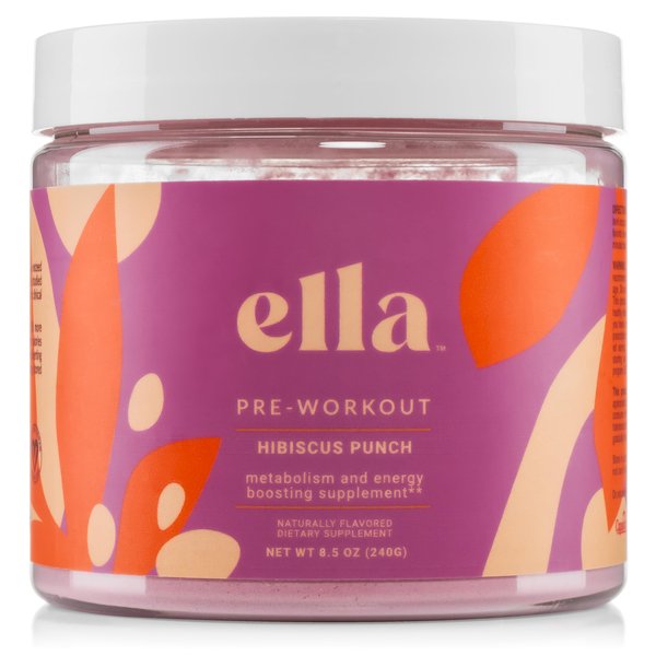 Naked Ella Pre Workout Powder, Hibiscus Punch Amino Energy with Vegan BCAA Amino Acids, Natural Caffeine, Preworkout Boost for Men & Women, 30 Servings