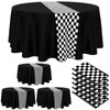 Oudain Cars Birthday Party Supplies Racing Party Decorations Round Racing Tablecloth Checkered Flag Table Covers Road Plastic Table Cloth, 1950s Disco Dancing Party Tablecloth (Black,6 Pcs)