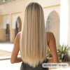 Allbell Long Straight Blonde Wigs with Bangs Ombre Hair Syntehtic Wigs for Women Heat Resistant Fiber