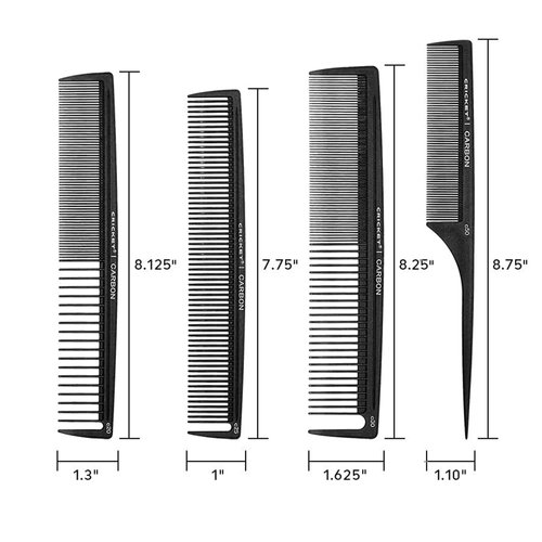 Cricket Professional Hair Stylist Carbon Styling Comb Set Anti-Static Heat Resistant Style Combs for All Hair Types, Variety Pack of 4