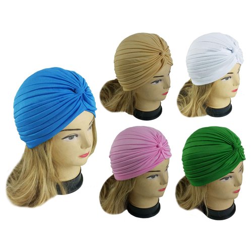 5 Women Stretchy Turban Chemo Cap Bennie Head Wrap Headwear (5 Pastel)