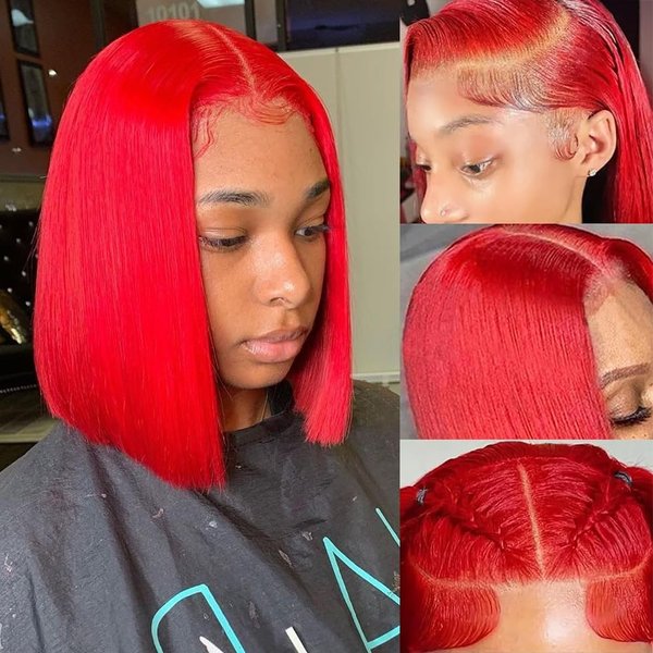 Red Bob Wigs Human Hair Red Lace Front Bob Wigs Human Hair Pre Plucked 12 Inch 180% Density Red Bob Wigs for Women 13x4 HD Lace Frontal Straight Bob Wigs with Baby Hair Wear and Go Glueless Bob Wig
