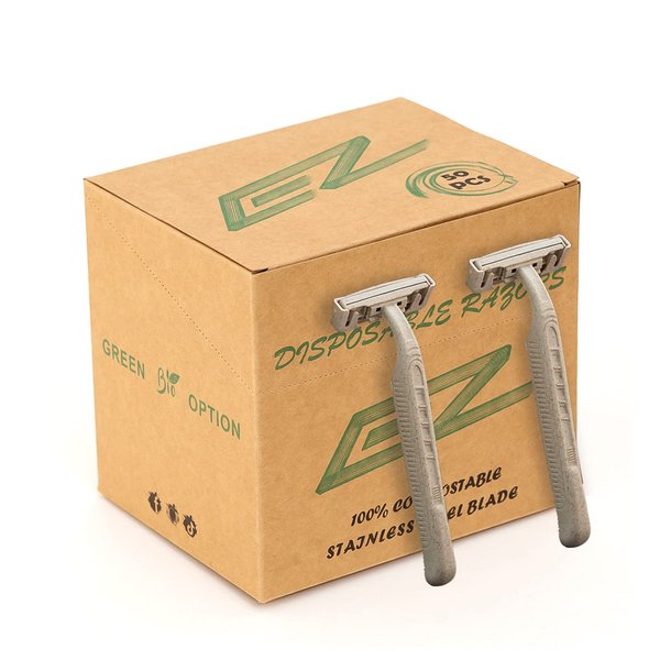 EZTAT2 Disposable Razor - 50pcs Eco Friendly Disposable Three Blade Shaving Razor for Men/Women's Grooming, Biodegradable Single-Use Body & Face Shaver for Eco Friendly Product Gifts