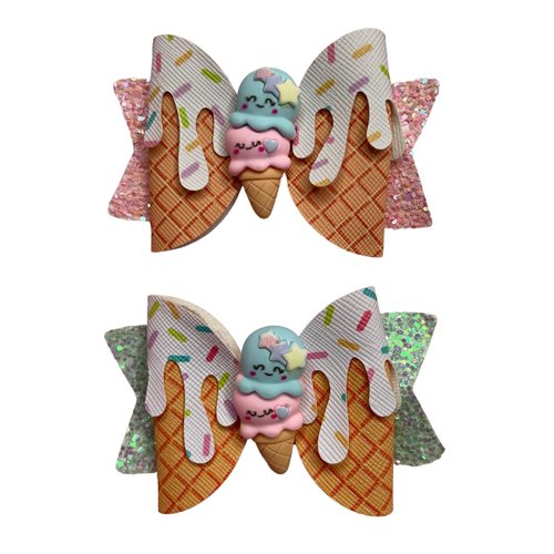 HEY SIS! Ice Cream Bow with Alligator Hair Clip, Ice Cream Glitter Hair Clip for Girls and Toddlers, Kids Hair Accessory, 2 PCS