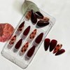 Brown Press on Nails Medium Fake Nails Almond Shape False Nails Brown Amber Acrylic Nails Fall Artificial Nails Full Cover Stick on Nails Cute Glue on Nails for Women Girls Autumn Winter Manicure