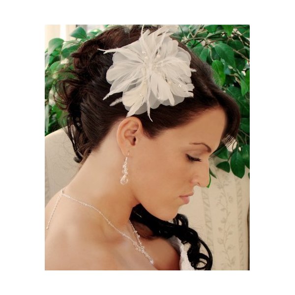 White Freshwater Pearl and Rhinestone Feather Fascinator