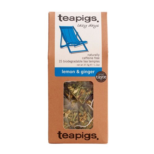 teapigs Lazy Days Lemon &amp; Ginger Herbal Tea Bags, 15 Count, Naturally Caffeine Free Big Leaf Tea,...