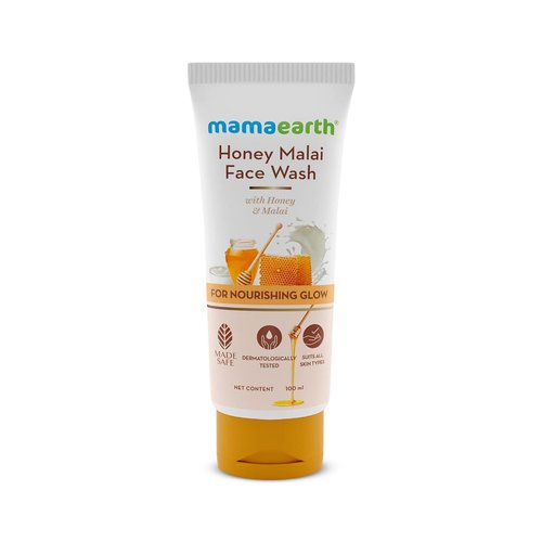 MAMAEARTH Honey Malai Face Wash | Gently Cleanses Dirt, Oil & Sebum | Softens Skin | Gives a Nourishing Glow | Unisex Formula | Ideal for Dry Skin | 3.38 Fl Oz/100ml