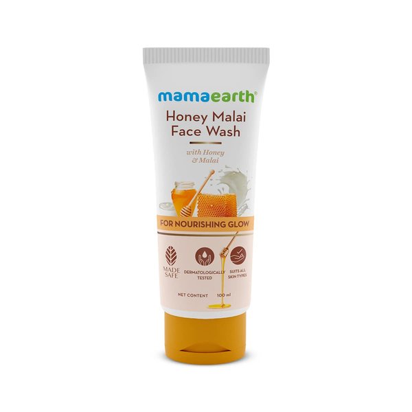 MAMAEARTH Honey Malai Face Wash | Gently Cleanses Dirt, Oil & Sebum | Softens Skin | Gives a Nourishing Glow | Unisex Formula | Ideal for Dry Skin | 3.38 Fl Oz/100ml