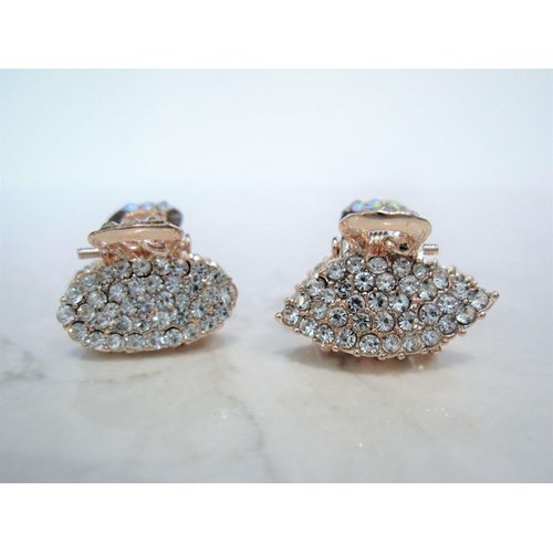 Generic Tiny mini rose gold metal oval or leaf shaped hair claw clips with crystals (Pattern: Leaf)