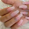 Maigitur 24Pcs Long Press on Nails Coffin Fake Nails Diamond False Nails Nude Pink Gradient Glue on Nails Colorful Rhinestone Stick on Nails Artificial Acrylic Nails for Women Girls Manicure