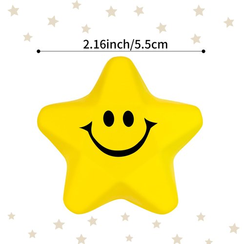 24PCS Star Stress Balls Cute Smiley Face Foam Toys 2.16Inch Mini Stress Relief Balls for Kids Adults Classroom Anxiety Fidget Sensory Party Decorations Supplies