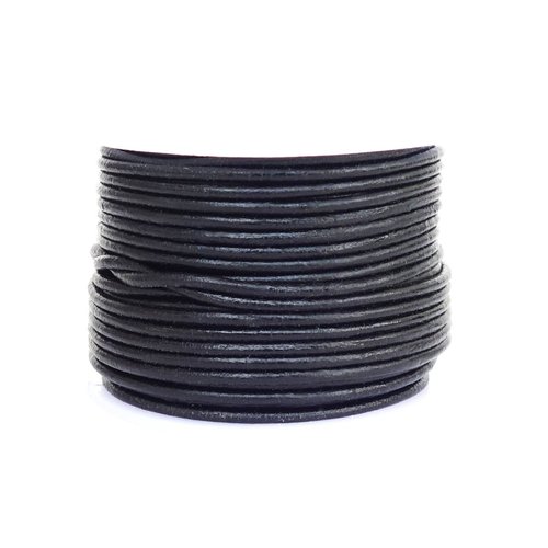 Cords Craft | 3mm Round Genuine Leather String Cord for Jewelry Making Necklaces Bracelets Braiding Wraps Crafts and Hobby Projects (Black, 21.87 Yards)