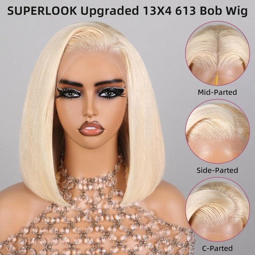SUPERLOOK Blonde Bob Wig Human Hair 613 Lace Front Wig Human Hair 13X4 lace Front Bob Wig Human Hair Pre Plucked With Baby Hair 210% Density 613 Short Bob Wigs Human Hair for Women 10inch