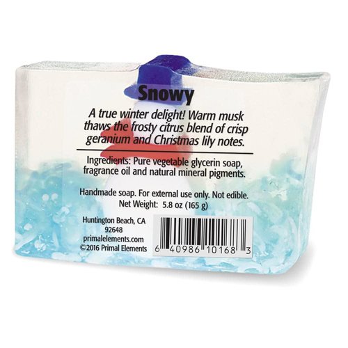 Primal Elements Glycerin Christmas Bar Soap | Helps All Skin Types, Sensitive, Oily & Dry Skin | NO PARABENS, VEGAN, GLUTEN FREE, 100% VEGETABLE BASE - (Snowy)