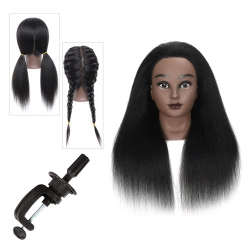 100% Real Hair mannequin head human hairBraiding Training Model Head Doll Training Head Practice Girls Modeling Braids Hairdresser Practice Dyeing Curly Hair Bun Display with Clip Stand (18Inches)
