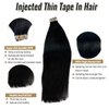 16inch Tape in Hair Extensions Human Hair #1 Black Silky Straight 100% Real Human Hair Extensions 20pcs 50g/Pack Tape in Hair Extensions for Women