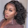 Short Bob Wig Human Hair Deep Wave 13x4 Transparent Lace Front Wigs Human Hair Pre Plucked 180% Density Deep Curly Lace Frontal Wig 100% Virgin Human Hair with Baby Hair Natural Black 12 Inch
