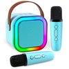 Mini Karaoke Machine,Portable Bluetooth Speaker with 2 Wireless Microphone for Kids Adults with Led Lights,Christmas Birthday Gifts for Girls Ages 4-12 Years Old Support USB/TF/AUX for Home Party,Blue
