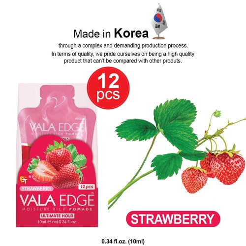 12 Pack 10ml Vala Edge Control Braiding Gel Pomade Strong Hold High Shine Made in Korea Beauty Styling Gel (Strawberry)