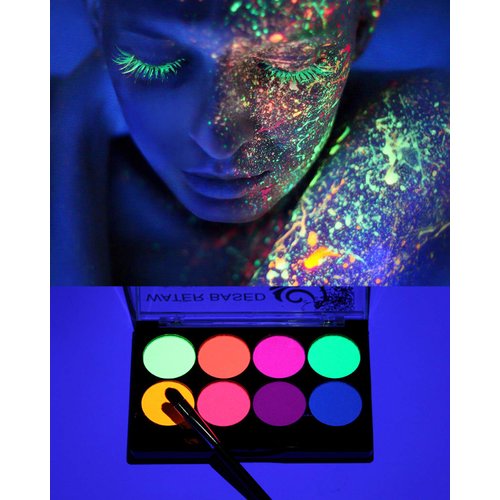UV Face Paint Kit, Glow In The Dark Paint, Neon Fluorescent Body Painting 8 Colors Professional Brush,Water Based Black Lights Makeup for Kids Adults,Halloween Party Supplies,Projects Costumes Theater