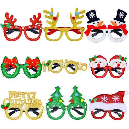 Hidreas 9 Pcs Christmas Glasses Glitter Holiday Glasses, Christmas Eyeglasses for Christmas Holiday Party Favors…