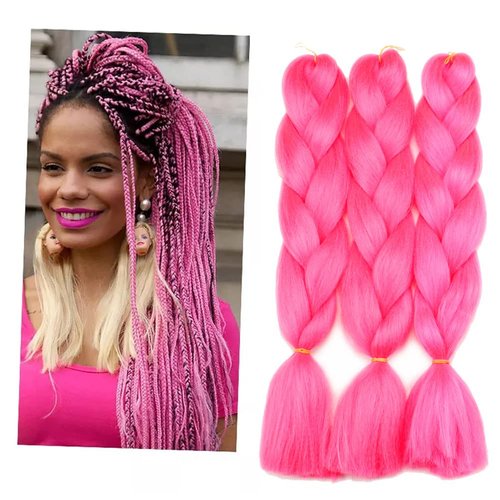 Lisshow Braiding Hair 24inch 100g Synthetic Jumbo Braids Hair Extensions High Temperature Fiber 3Piece/Lot (Hot Pink)