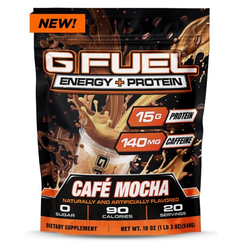 G Fuel Energy + Protein Powder Mix, Cafe Mocha Flavor, Sugar Free, Clean Caffeine Focus Supplement, Metabolism Support, Focus nootropics, Vitamin + Antioxidant Blend, 19 oz (20 Servings)