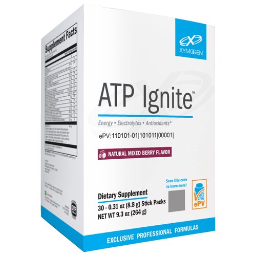 XYMOGEN ATP Ignite Revitalizing Energy Drink Powder - Supports Electrolyte Replacement + ATP Biosynthesis with Antioxidants, Aminos, Vitamins, Electrolytes + 95mg Caffeine (30 Mixed Berry Stick Packs)