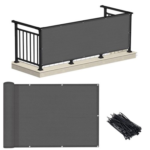 LOVE STORY 3'x10' Charcoal Balcony Privacy Screen Fence Cover (HDPE) UV Protection Weather-Resistant 3 FT Height Shield for Deck, Patio, Backyard, Outdoor Pool, Porch, Railing