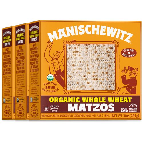 Manischewitz Organic Whole Wheat Matzos Kosher For Passover 10oz (3 Pack) Crisp & Delicious, Kosher for Passover and for Year Round Use