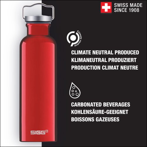 Sigg - Cooper Aluminum Water Bottle - Original Red - With Screw Cap - Leakproof - Lightweight - BPA Free - 25 Oz
