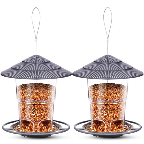 eWonLife Bird Feeders for Outdoors, Bird Feeder Outside Hanging, Easy Clean and Fill, Adjustable Feeder with Sturdy Wire and Roof, Plastic, for Garden, Backyard, Terrace(25 OZ/Pack)