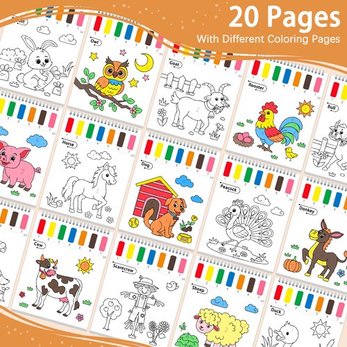 SOCOLER Paint with Water Coloring Books for Toddlers, Farm Theme Mess Free Watercolor Painting Papers for Kids Water Color Paint Kit with 2 Brushes Art Craft Toy Gift for Ages 1-3, 4-8